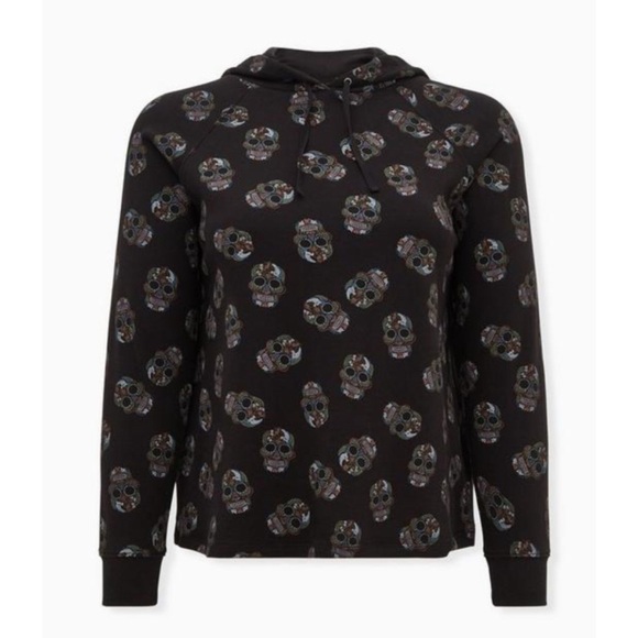 🆕☠️ Black Sugar Skulls Fleece Hoodie Top Sweatshirt 1 1X 14 16 NWT Torrid New! - Picture 5 of 6